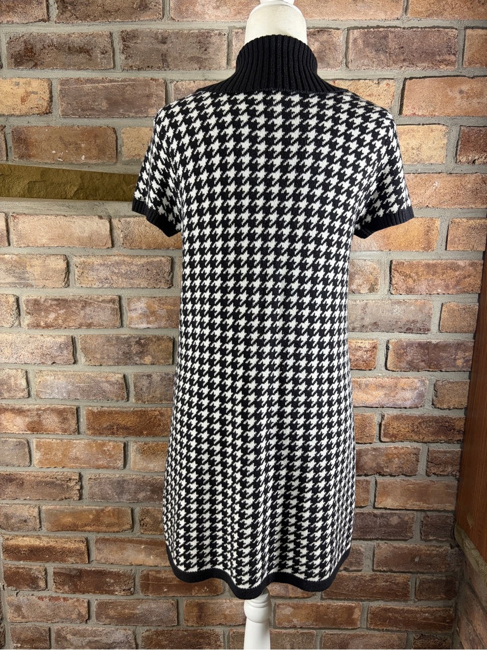 STYLE & CO. Black & White Houndstooth Sweater Dress with Shawl Collar - Picture 3 of 11